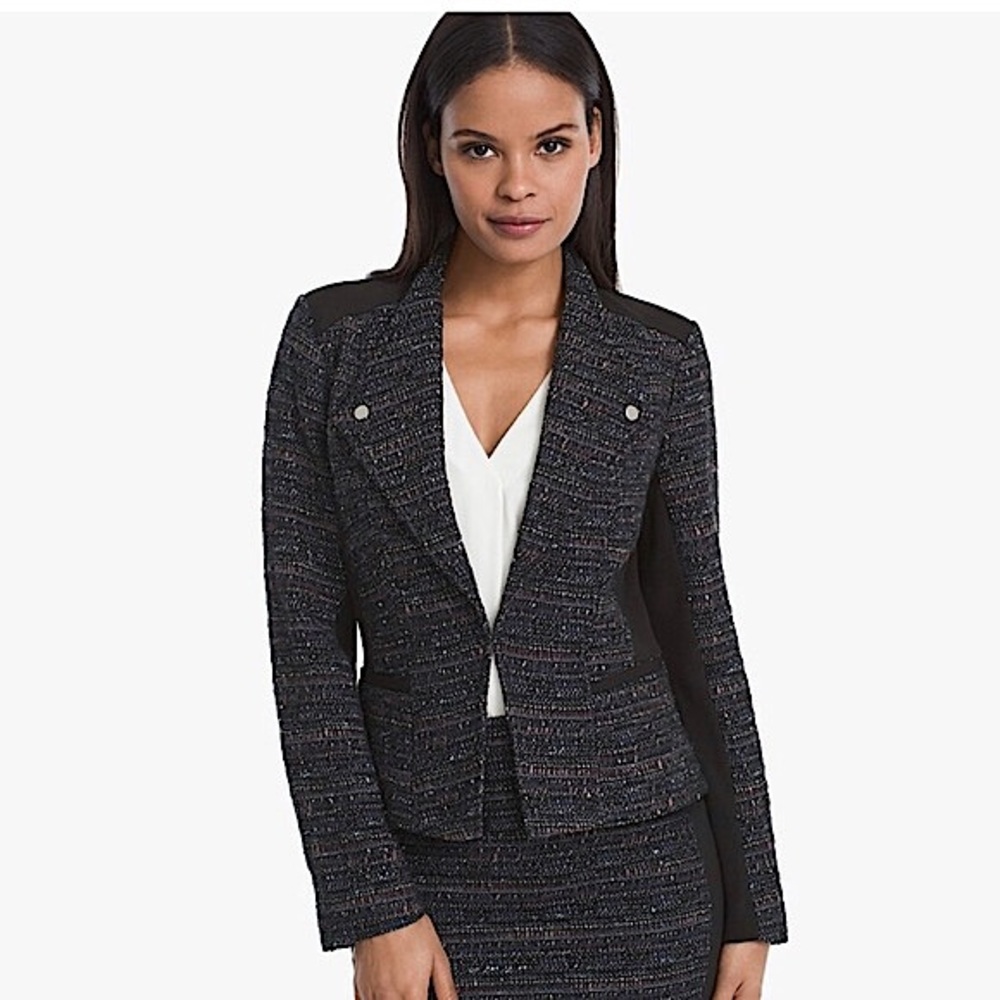 White House Black Market Tweed Ponte Inset Jacket Blazer